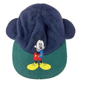 Vintage Youth Mickey Mouse Unlimited Fleece Baseball Cap Hat Ears Blue #1414